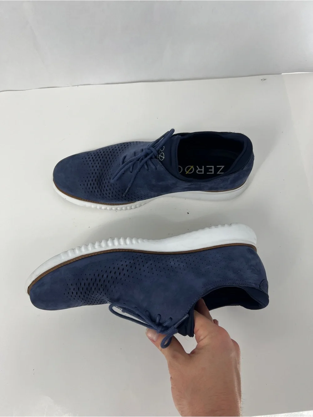Cole Haan zero grand Navy Suede Perforated Lace-Up Oxfords